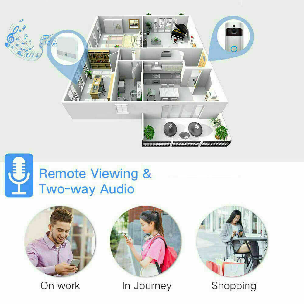 Smart Wireless WiFi Video Doorbell Phone Door Ring Intercom Security