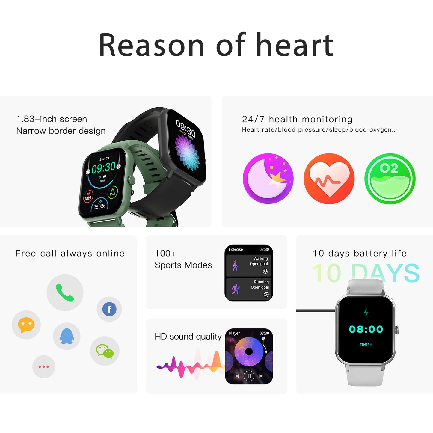 Smart Watch 1.83" IP67 Waterproof Fitness Tracker with Heart