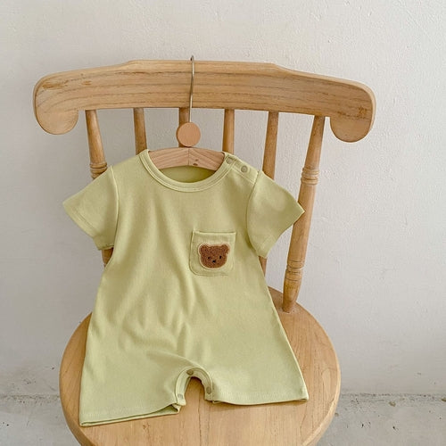 Baby Solid Color Bear Patched Pattern Comfy Summer Romper