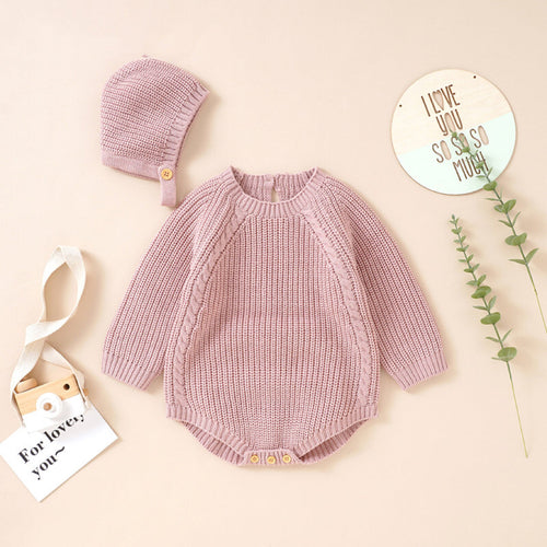 Baby Solid Color Long Sleeve Knitted Woolen Onesies