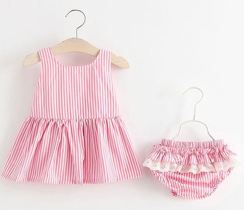 Baby Girl Striped Pattern Dress Combo Short Pants In Sets