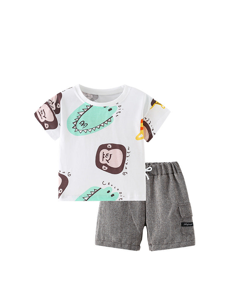 Summer Baby Kids Boys Animals Cartoon Print T-Shirt And Casual Shorts