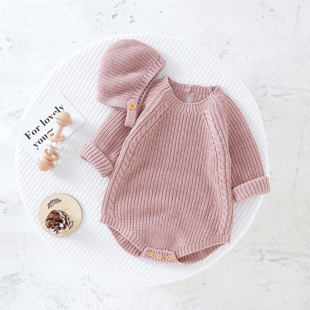 Baby Solid Color Long Sleeve Knitted Woolen Onesies