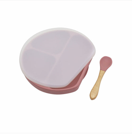 Baby Silicone Compartment Plate With Wooden Spoon